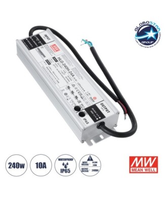 GLOBOSTAR® MEANWELL-HLG240H-24A 90793 Τροφοδοτικό-Μετασχηματιστής SELV 240W 10A DC 24V Αδιάβροχο IP65 - AC 220-240V σε DC 24V - Ρυθμιζόμενο από 22.4VDC έως 25.6VDC - Μ24.4 x Π6.8 x Υ3.88cm - 3 Χρόνια Εγγύηση
